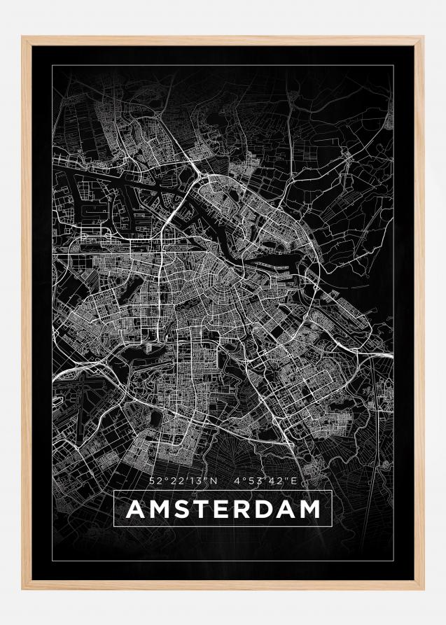 Mapa - Amsterdam - Negro Póster