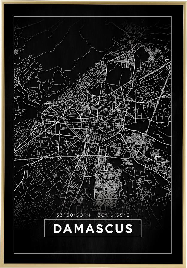 Mapa - Damascus - Negro Póster