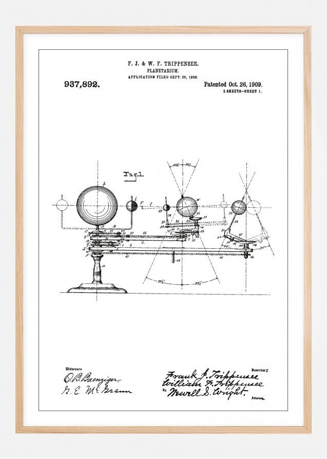 Dibujo de patente - Planetario - Blanco Póster