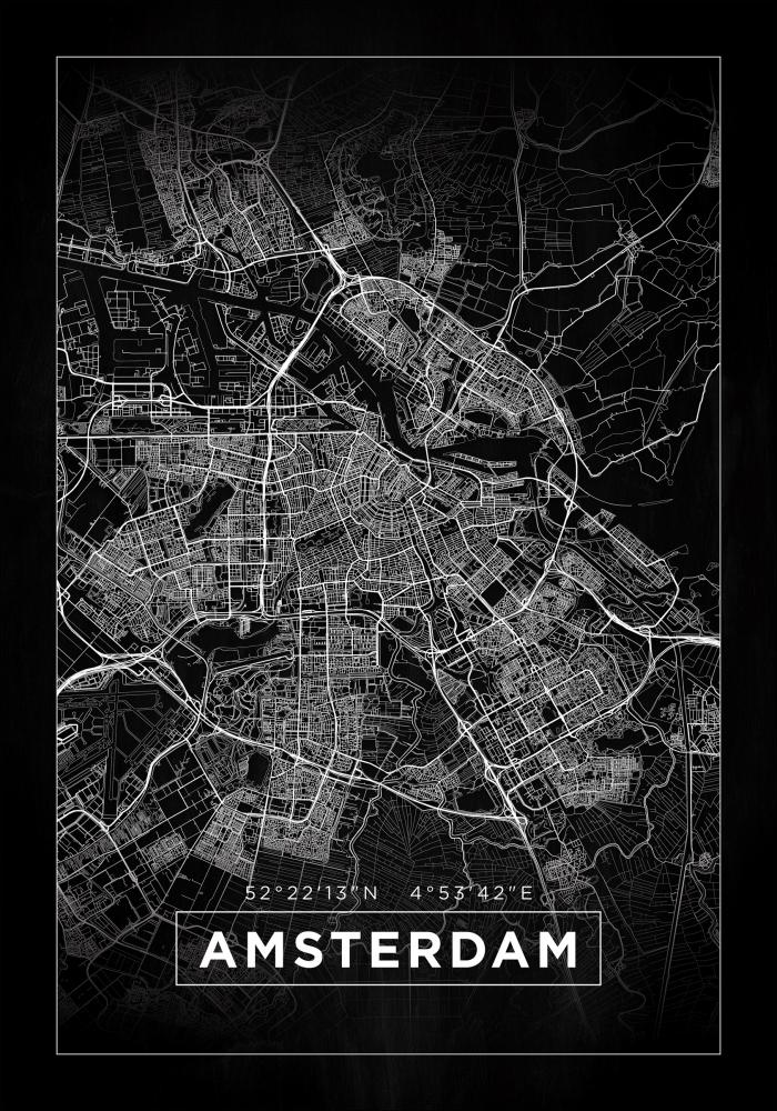 Mapa - Amsterdam - Negro Pster