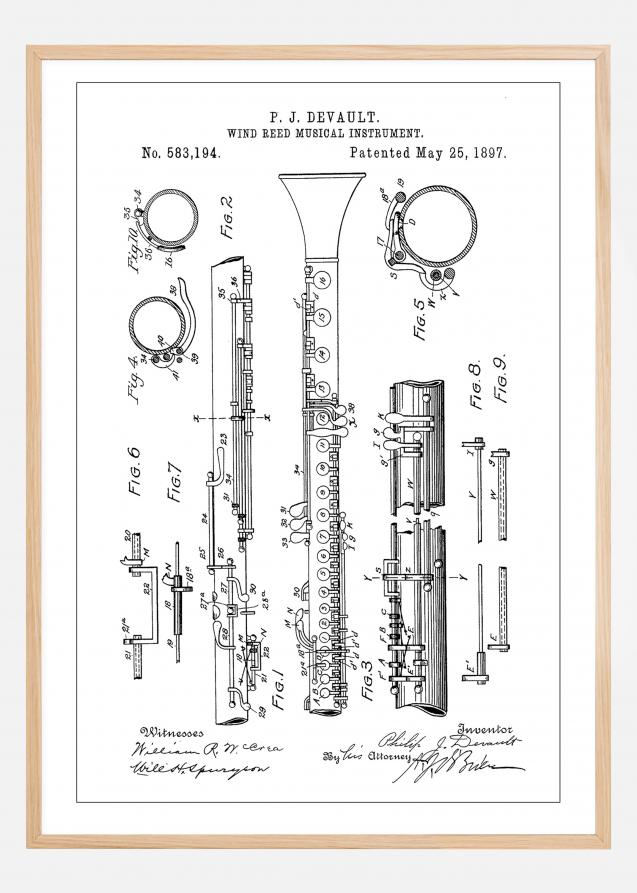 Patent Print - Clarinet - White Póster