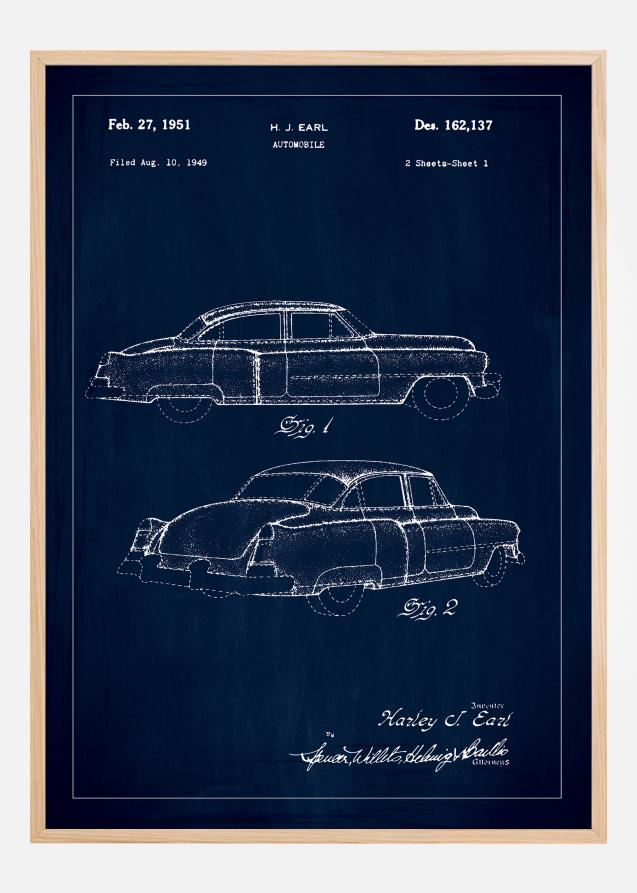 Dibujo de patente - Cadillac I - Azul Póster