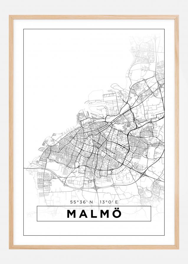 Mapa - Malmö - Blanco Póster