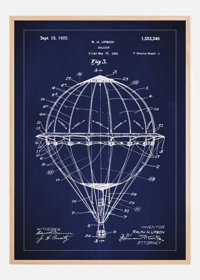 Dibujo de patente - Globo aerostático - Azul Póster