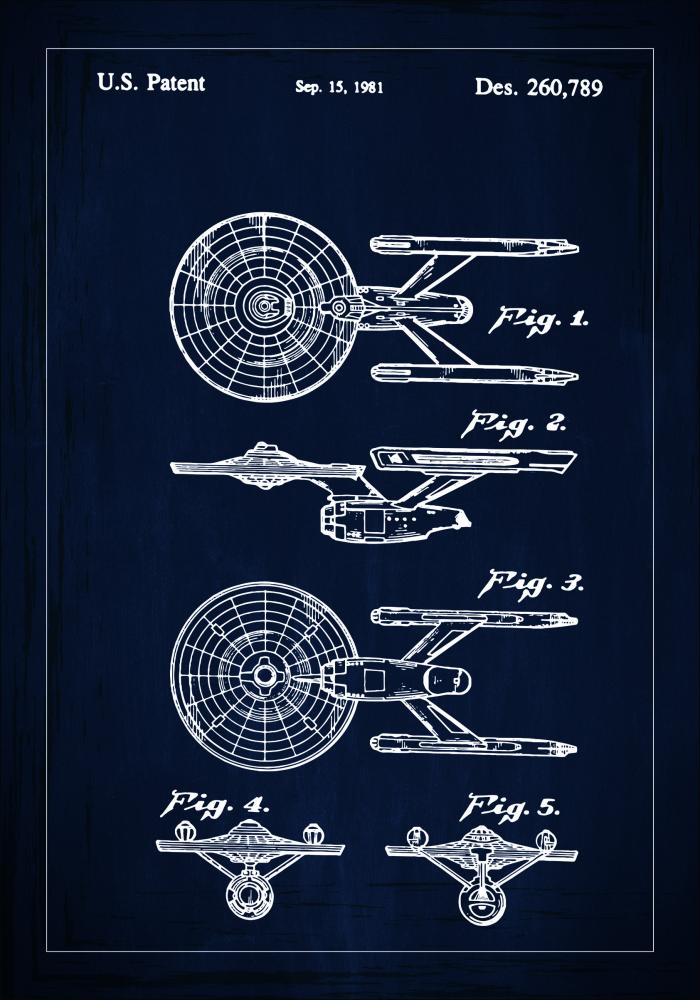 Dibujo de patente - Star Trek - USS Enterprise - Azul Pster
