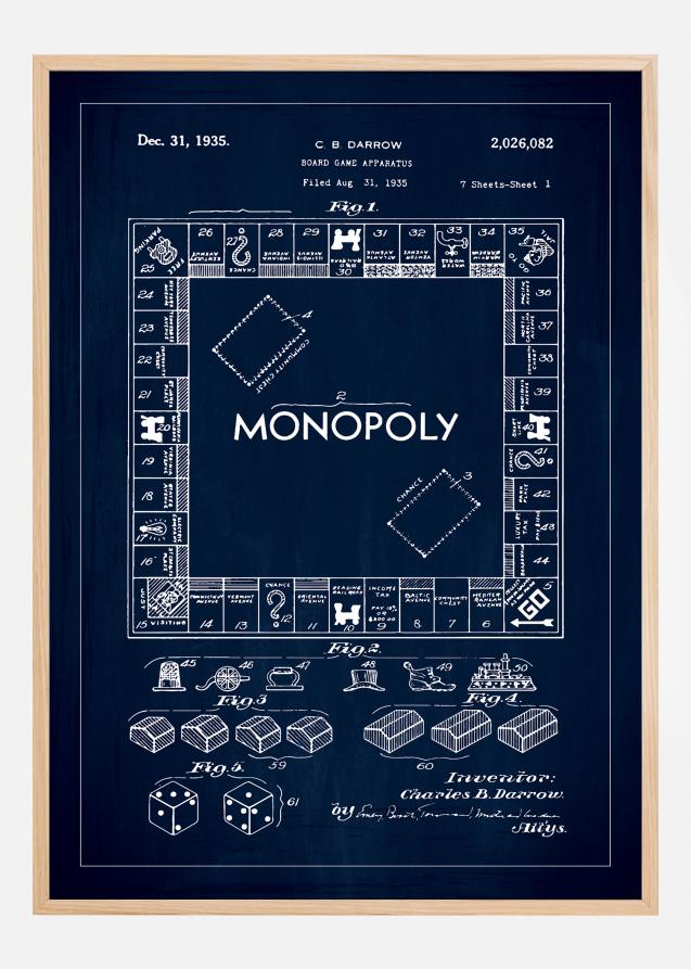 Dibujo de patente - Monopoly I - Azul Póster