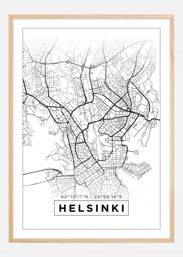 Mapa - Helsinki - Blanco Póster