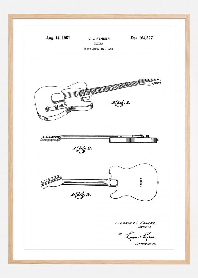 Patent Print - Guitar - White Póster