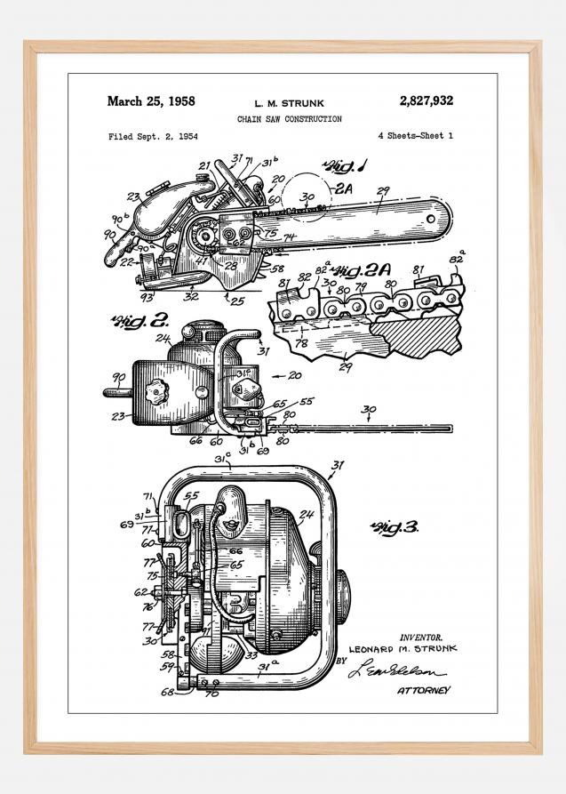 Patent Print - Chain Saw - White Póster
