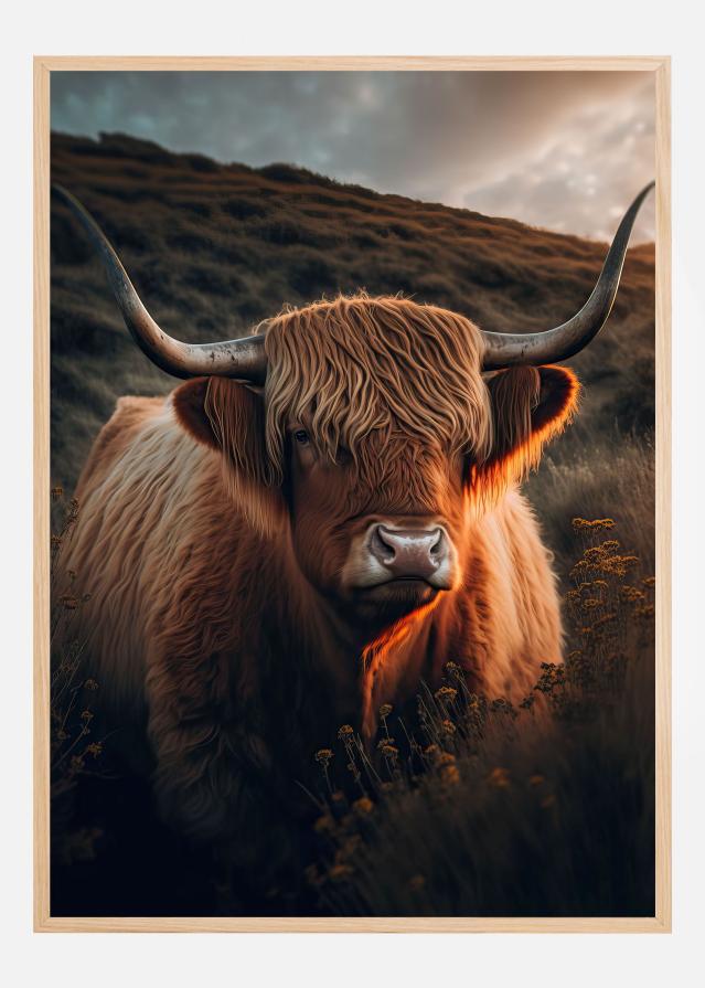 Highland Cow With Big Horns Póster