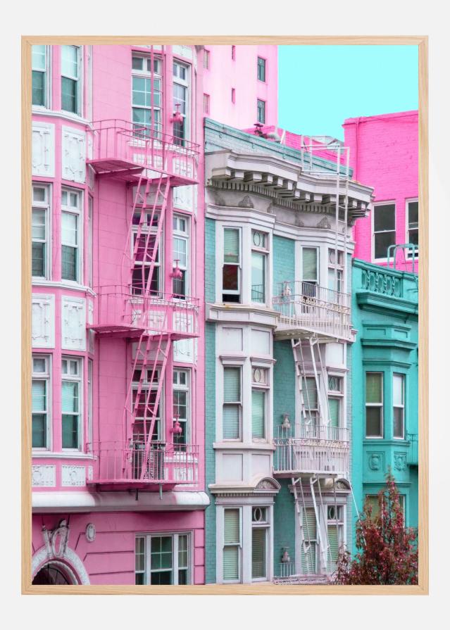 Pink and Blue Row Houses in San Francisco Póster