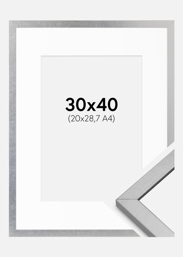 Marco Minerva Plata 30x40 cm - Paspartús Blanco 21x29,7 cm