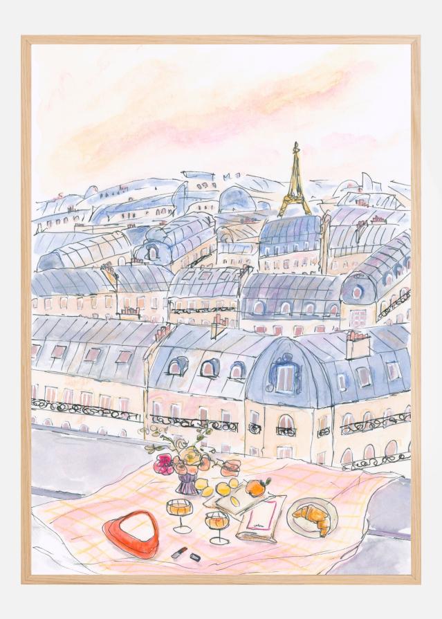 Parisian Rooftop Picnic With Eiffel Tower Views Póster
