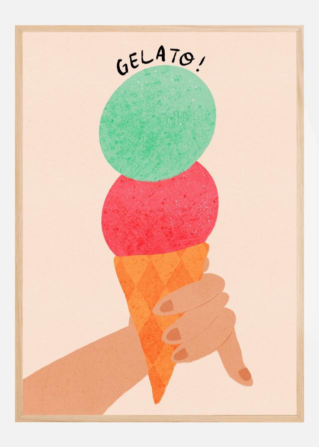 Gelato Strawberry and Mint Italy Ice Cream Typography Póster