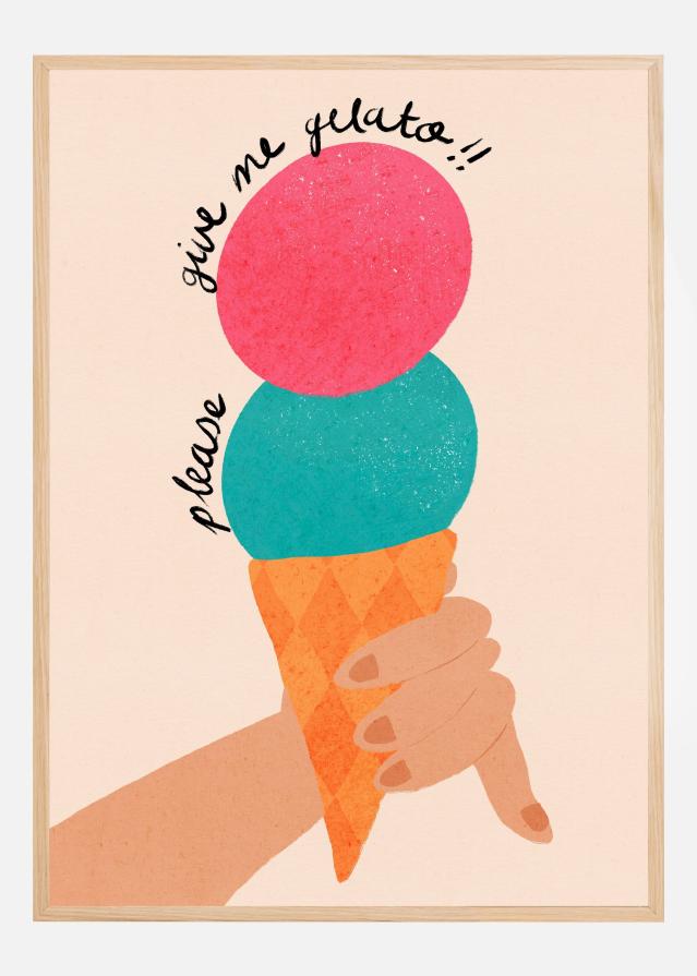 Please Give Me Gelato Ice Cream Typography Strawberry and Bubblegum Póster