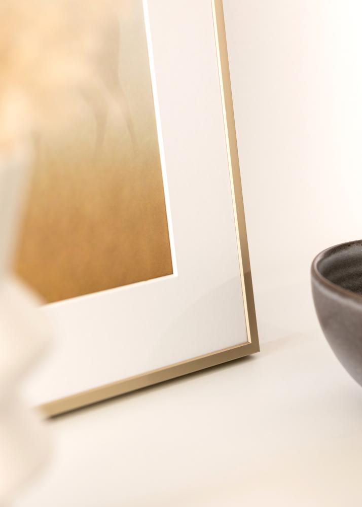 Marco aluminio latón 30x40 cm - Paspartús Blanco 21x29,7 cm