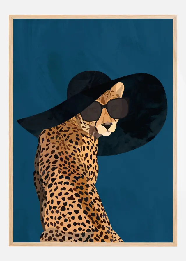 Fashionable Cheetah wearing a sunhat Póster