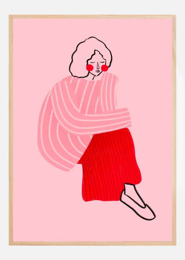 Pink and Red Line Lady Póster