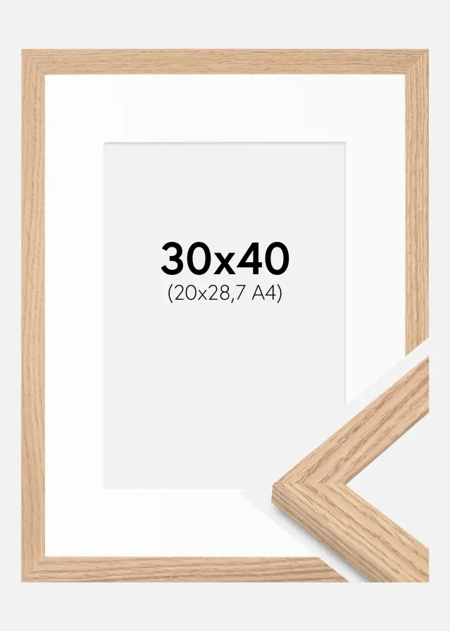 Marco Tidlös Macizo Roble 30x40 cm - Passepartout Blanco 21x29,7 cm