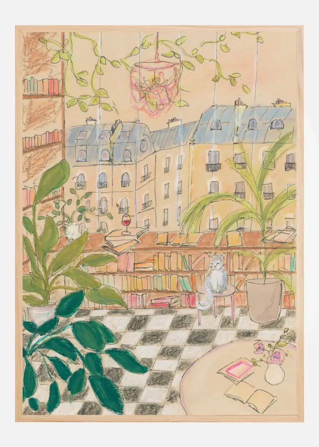 Antique Parisian Book Store Cat Póster