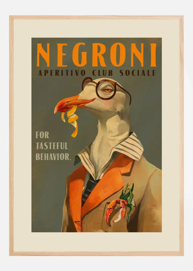 Vintage Art Deco Negroni Poster Of A Fancy Seagull Póster
