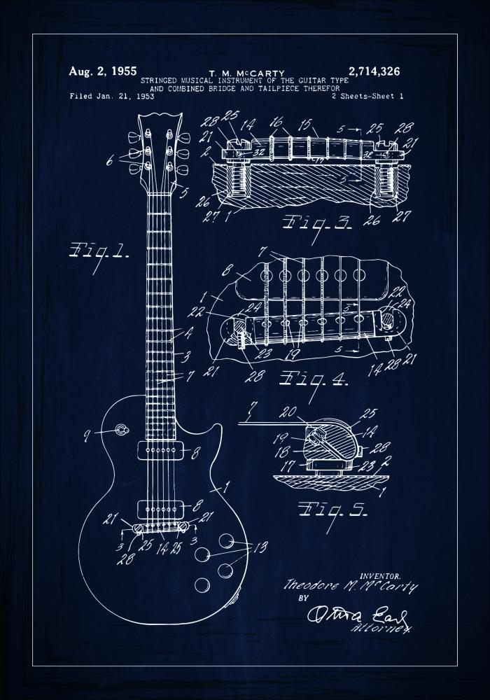 Dibujo de patente - Guitarra eléctrica I - Azul Póster