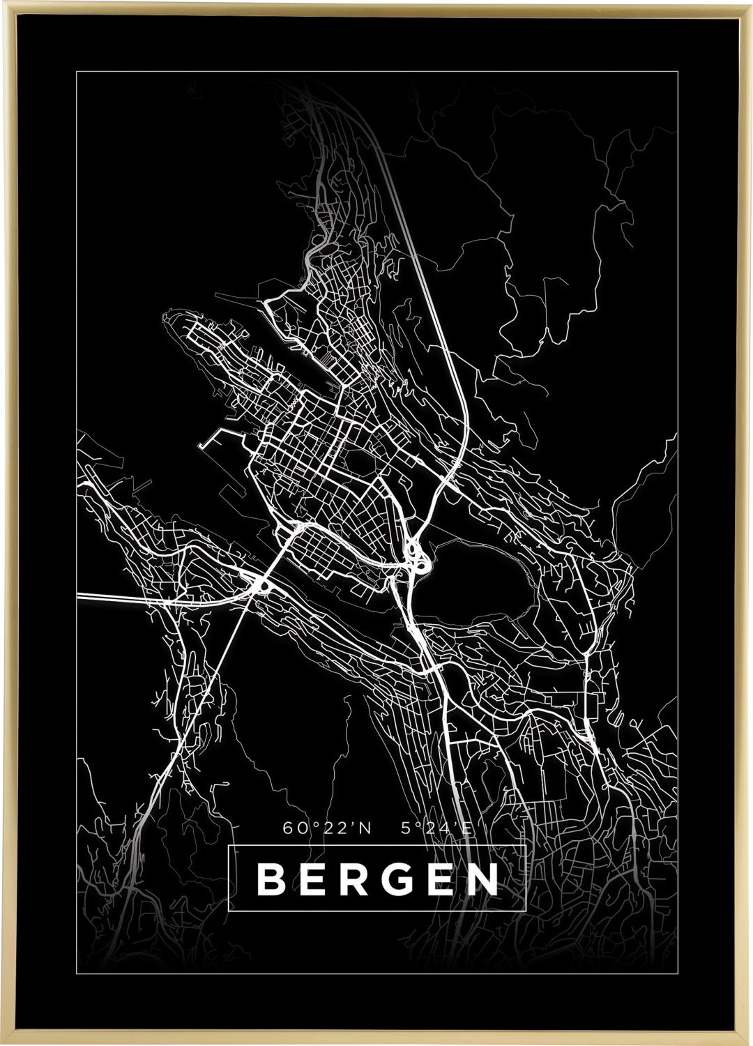 Product Image for Mapa - Bergen - Cartel Negro (40x50 cm)