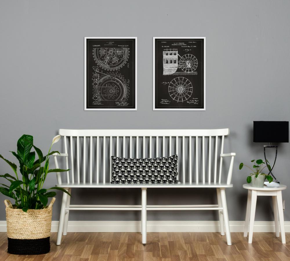 Dibujo de patente - Engranaje - Negro Póster