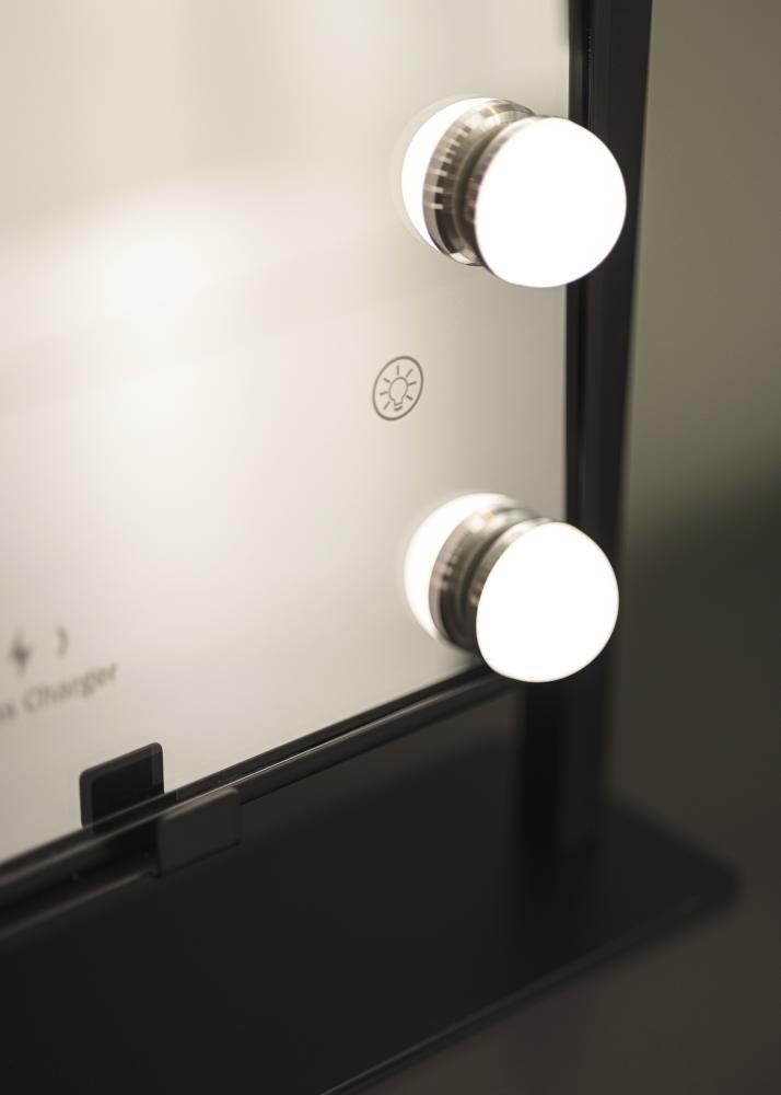 KAILA Espejo tocador Hollywood 12 Negro con cargador inalámbrico 30x41 cm