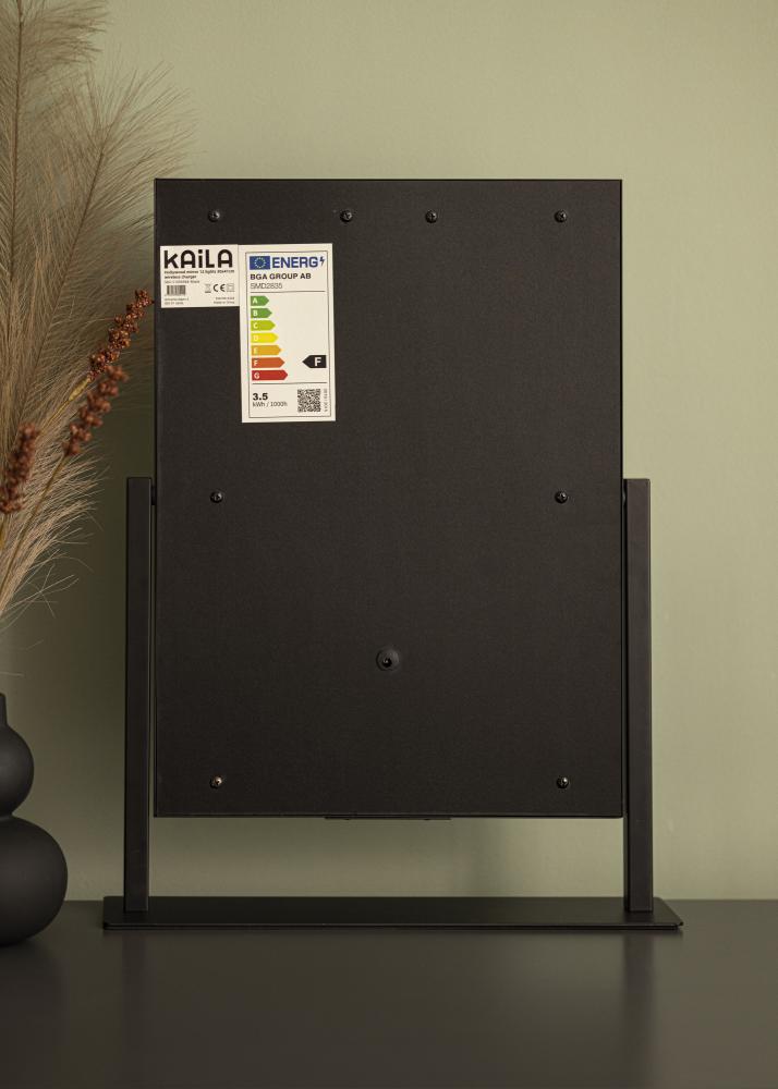 KAILA Espejo tocador Hollywood 12 Negro con cargador inalámbrico 30x41 cm