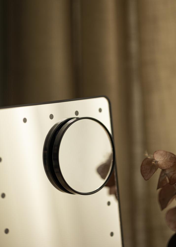 KAILA Espejo tocador LED con altavoces Bluetooth Negro 18x30 cm