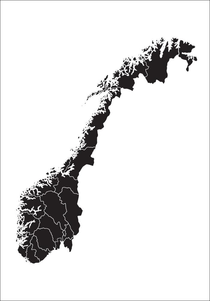 Mapa - Norge - Negro Póster