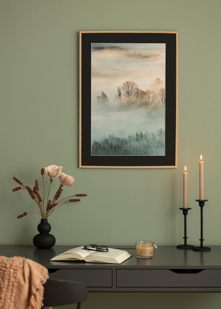 Marco Roble fino 20x30 cm - Paspartú Negro 15x21 cm (A5)