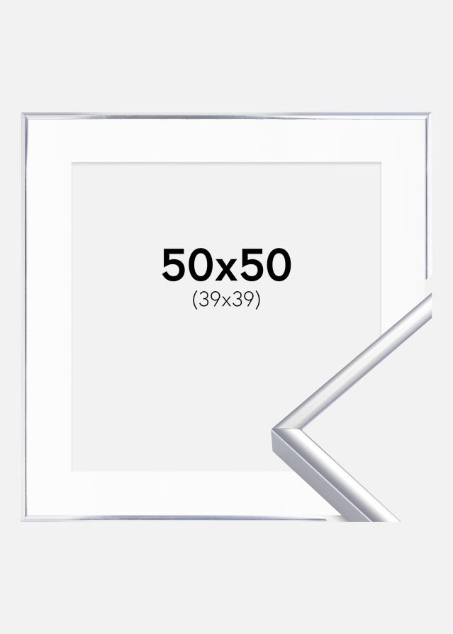 Marco Aluminio Acabado brillante Plateado 50x50 cm - Paspartú Blanco 40x40 cm