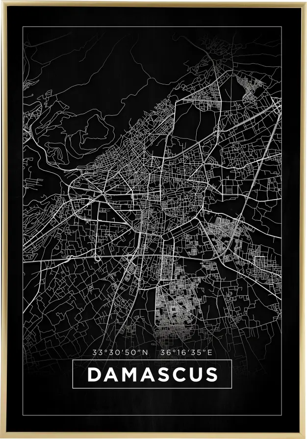 Mapa - Damascus - Negro Póster
