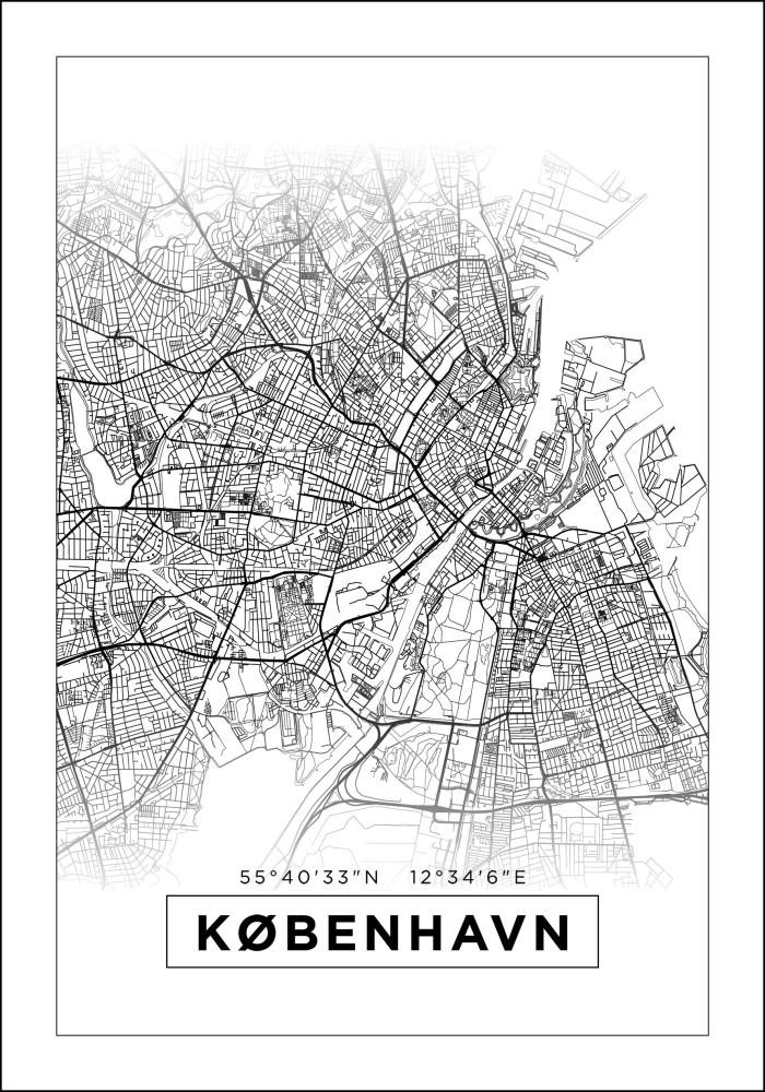 Mapa - København - Blanco Póster