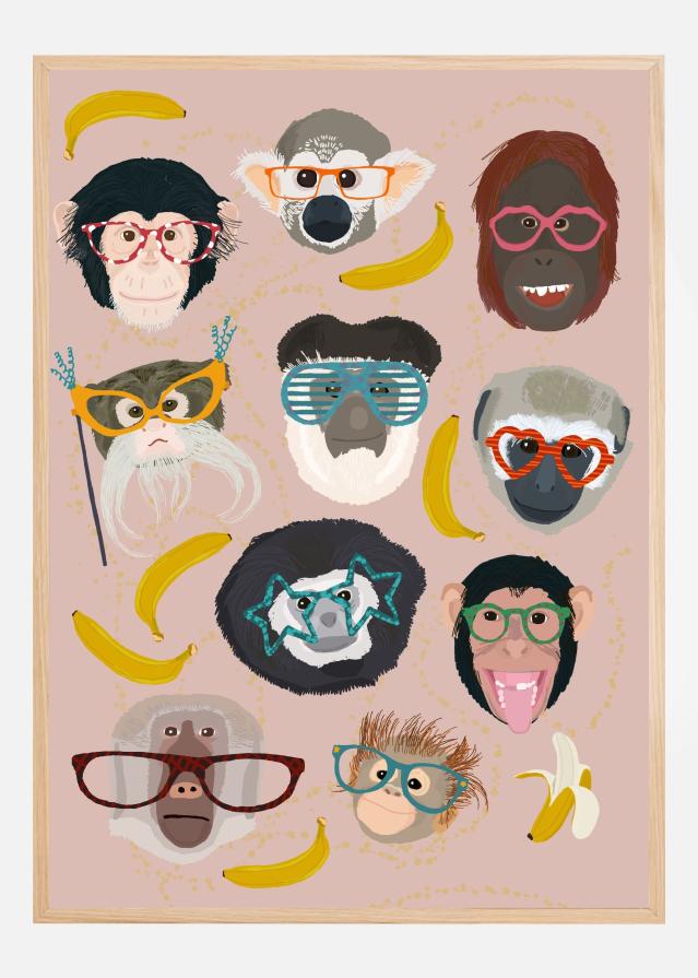 Monkey In Glasses Print Póster
