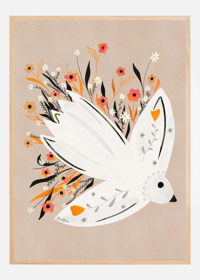 Seagull in Flowers illustration Póster