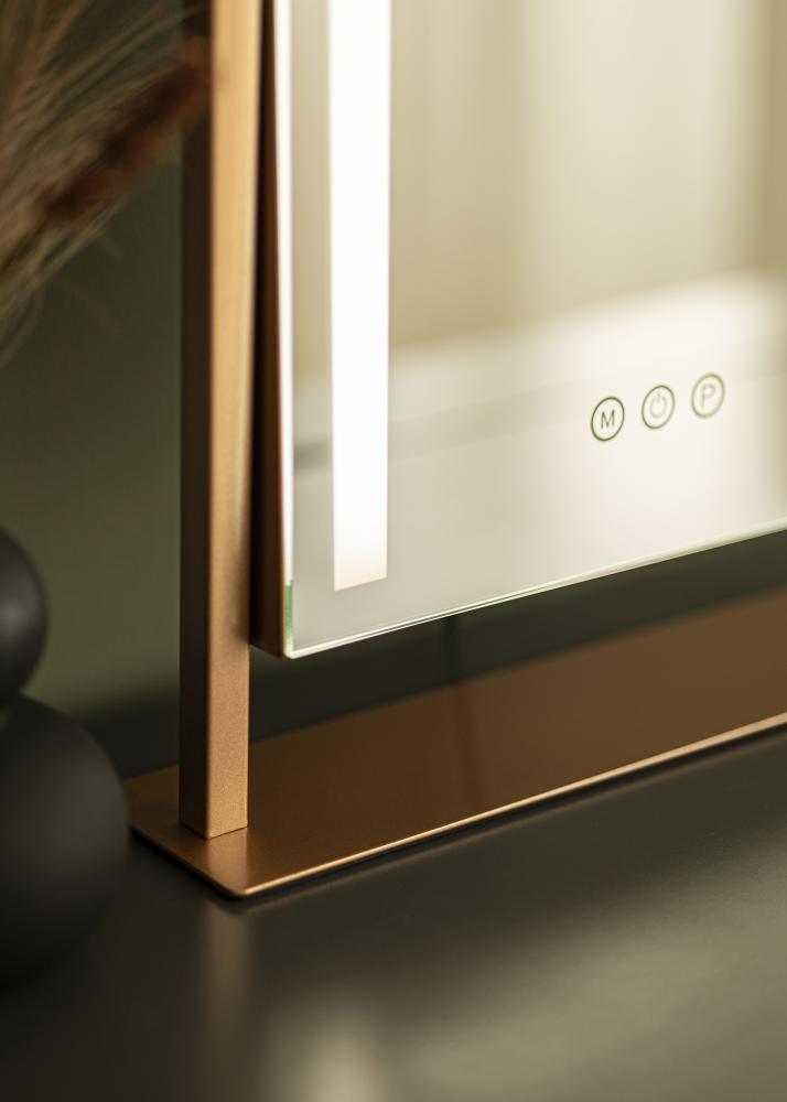 KAILA Espejo tocador stand LED Oro rosado 30x41 cm