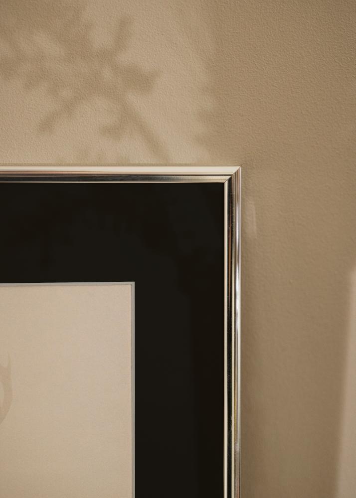 Marco Aluminio Acabado brillante Plateado 50x70 cm - Paspartú Negro 33x56 cm