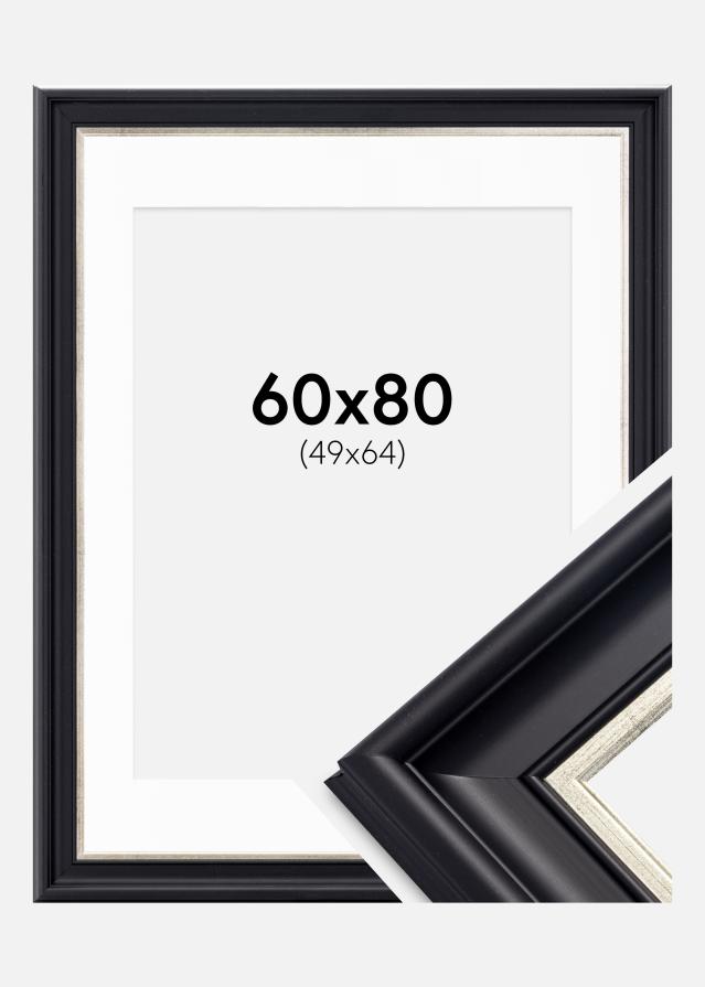 Marco Dalarna Negro-plateado 60x80 cm - Paspartú Blanco 50x65 cm