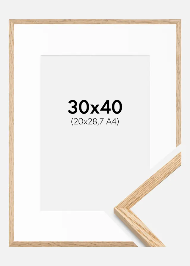 Marco Roble fino 30x40 cm - Paspartú Blanco 21x29,7 cm (A4)