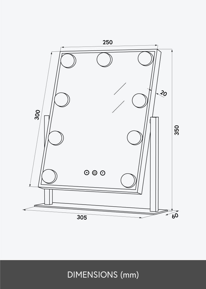 KAILA Espejo tocador Hollywood 9 Blanco 25x30 cm