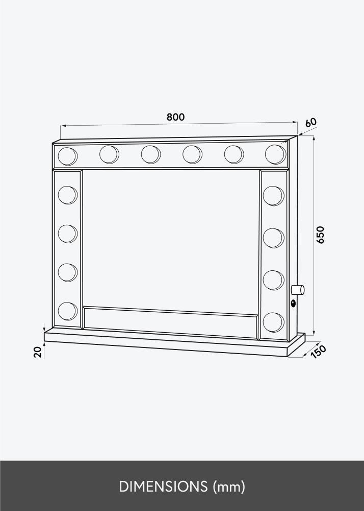 KAILA Espejo tocador Hollywood 14 E27 Plateado 80x65 cm
