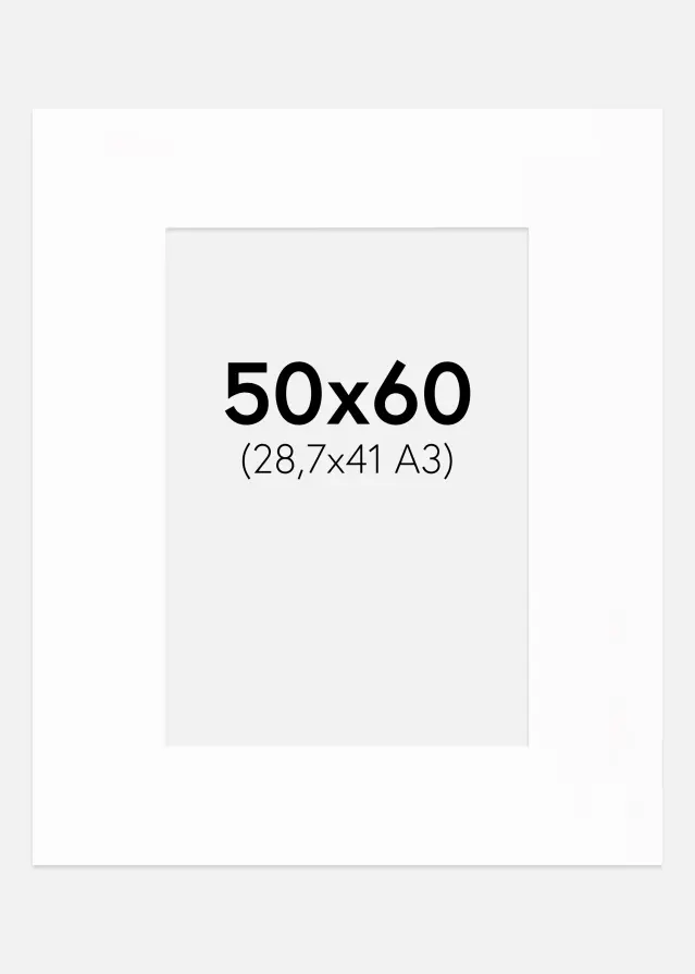 Paspartú XL Estándar Blanco (Borde interior blanco) 50x60 cm (28,7x41 - A3)