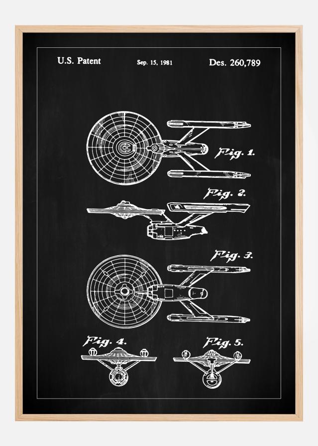 Dibujo de patente - Star Trek - USS Enterprise - Negro Póster