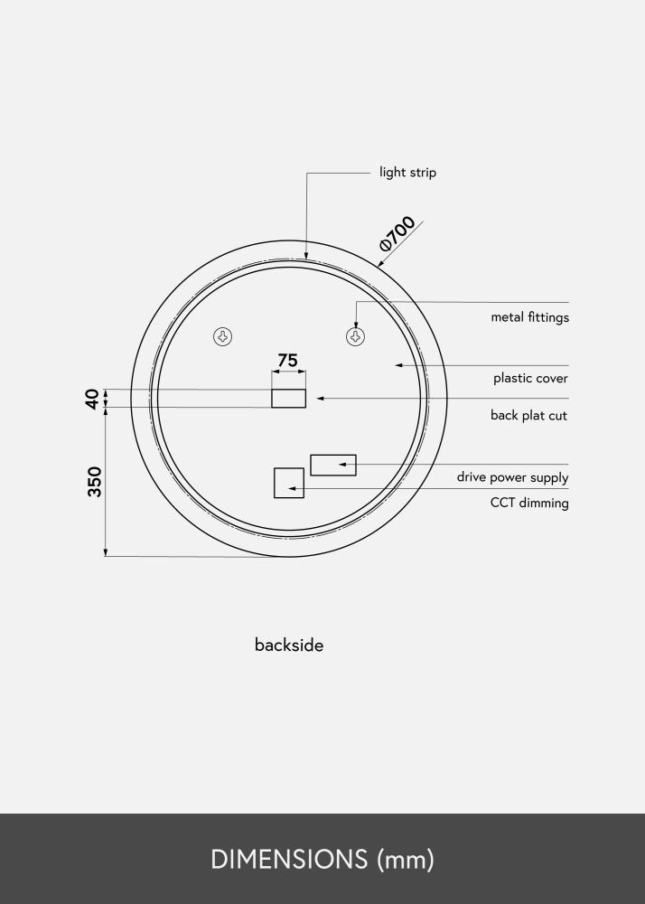 KAILA Espejo LED 70 cm Ø