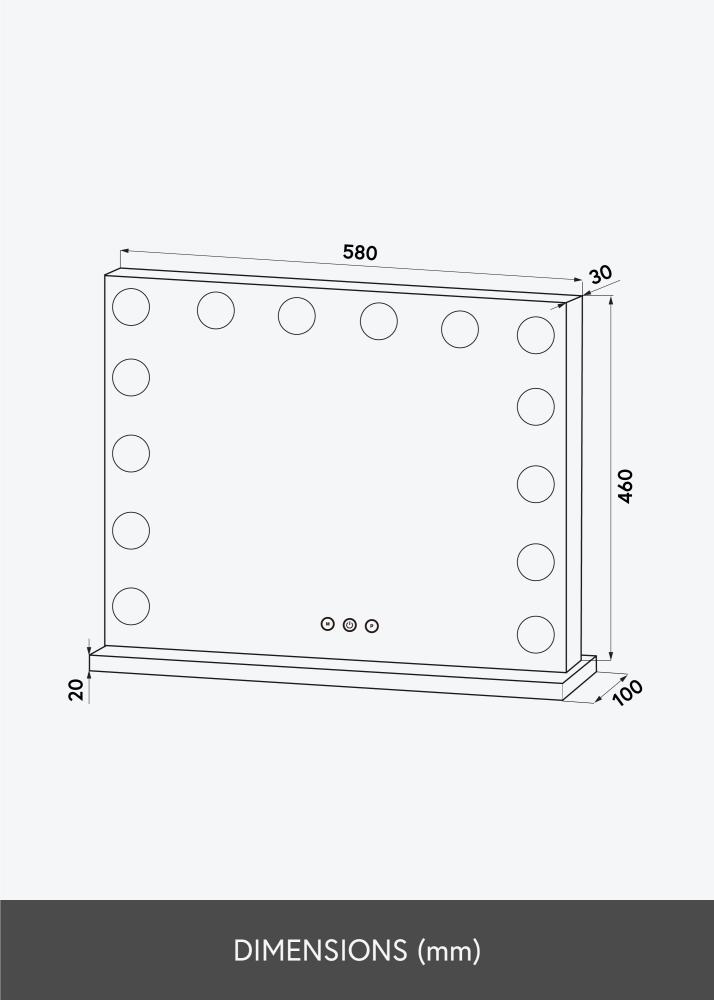 KAILA Espejo tocador Base LED 14 Negro 56x46 cm